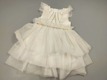 Robe m.c de cérémonie tulle blanc strass  et sequins dorés