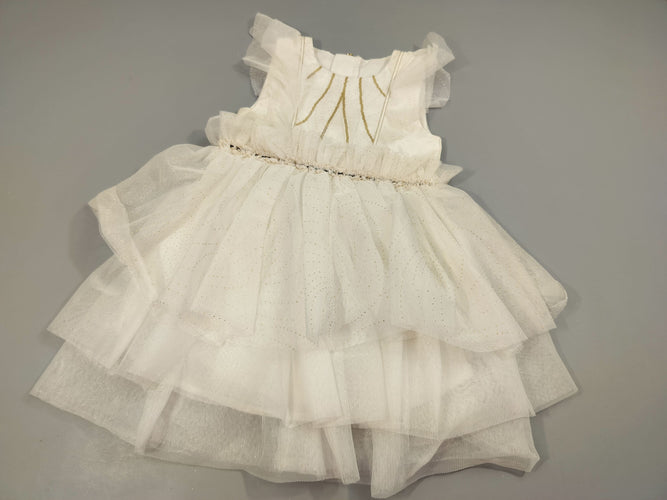 Robe m.c de cérémonie tulle blanc strass  et sequins dorés, moins cher chez Petit Kiwi