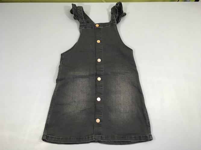 Robe salopette jean noir froufrous, moins cher chez Petit Kiwi