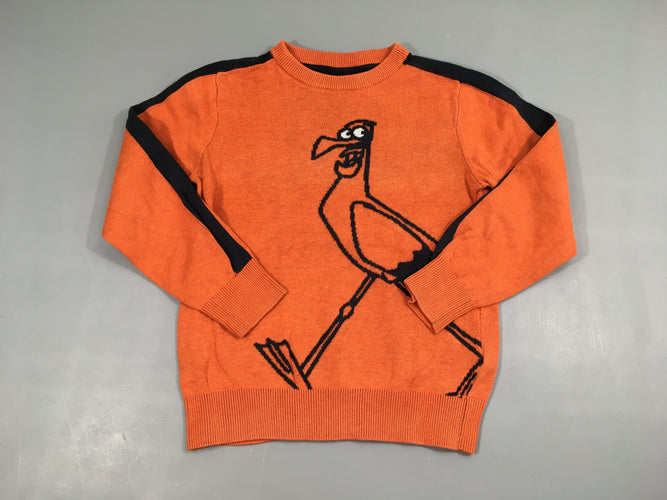 Pull orange oiseau, bouloché, moins cher chez Petit Kiwi