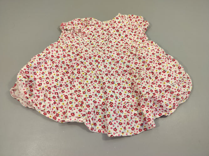 Robe m.c blanche ,fleurs roses, jaunes,... 100% coton doublure 100% coton, moins cher chez Petit Kiwi