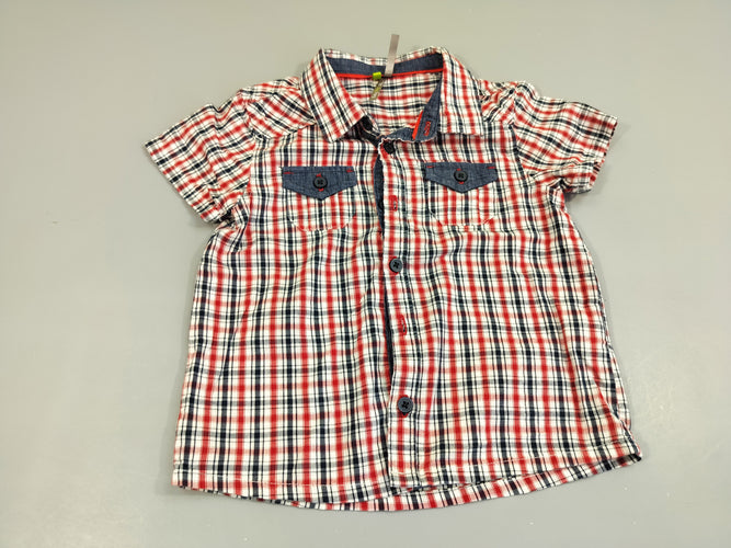 Chemise m.c à carreaux rouge, bleu marine, blanc, moins cher chez Petit Kiwi