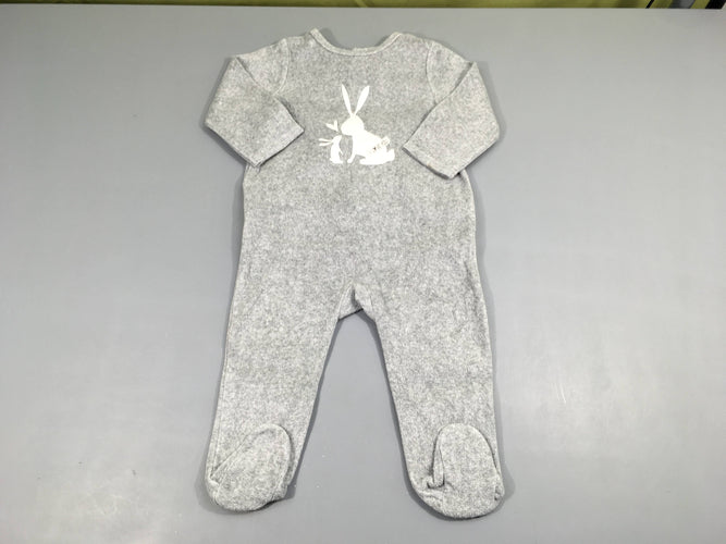 Pyjama velours gris lapins, moins cher chez Petit Kiwi