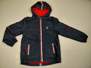 Veste zippée  style coupe-vent à capuche bleu marine, blanche rouge