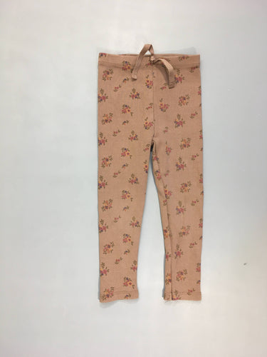 Legging finement côtelé vieux rose fleuri, moins cher chez Petit Kiwi