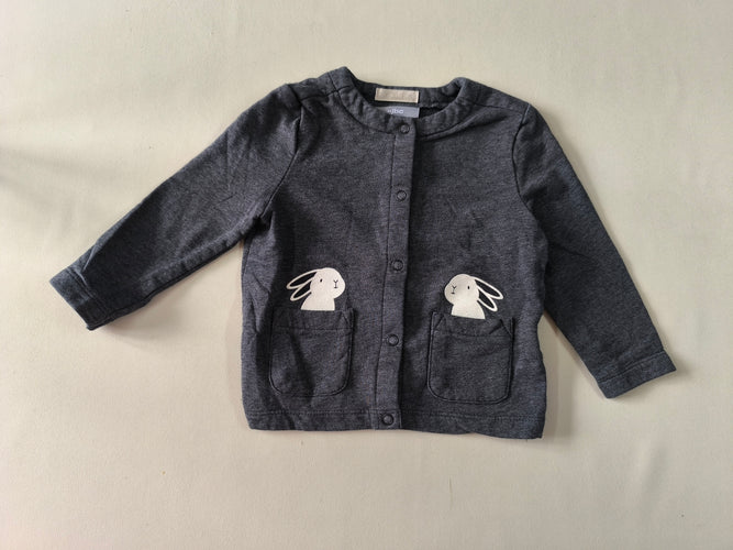 Gilet à pressions gris foncé lapins, moins cher chez Petit Kiwi