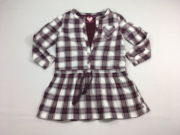 Robe m.l carreaux blanc/bordeaux flocons