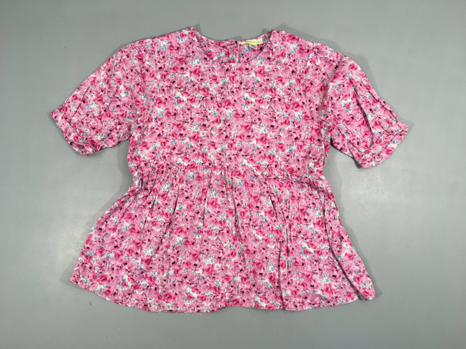 Blouse m.c rose fleurie, moins cher chez Petit Kiwi