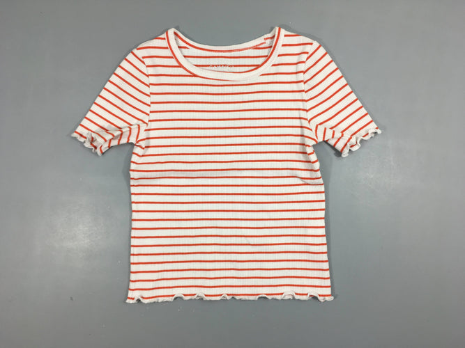 T-shirt m.c côtelé blanc rayé orange, moins cher chez Petit Kiwi