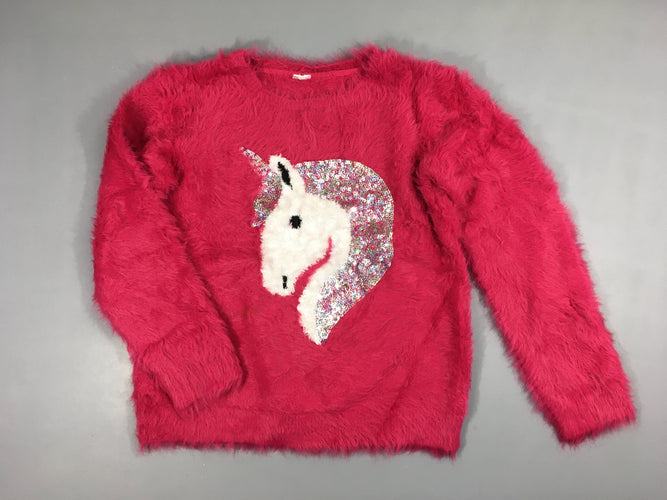 Pull duveteux rose licorne sequins, moins cher chez Petit Kiwi