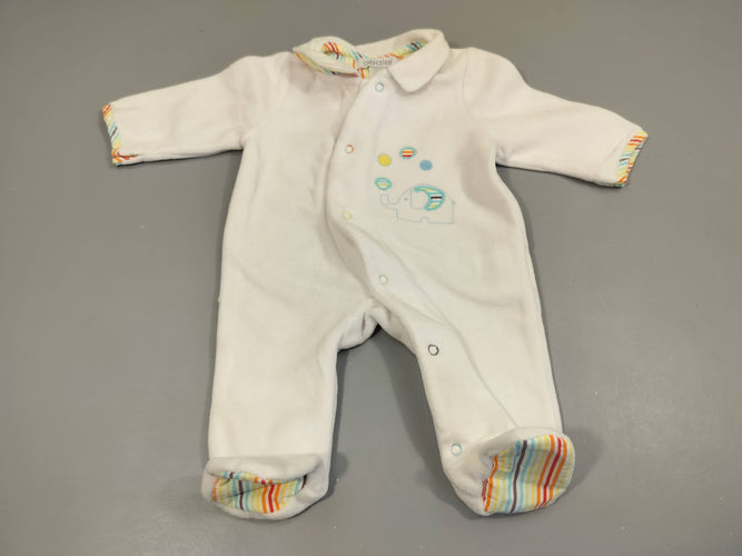 Pyjama velours blanc , éléphant 80% coton 20% polyester, moins cher chez Petit Kiwi