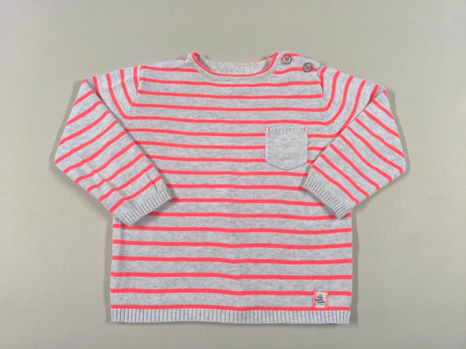 Pull beige rayé orange poche, moins cher chez Petit Kiwi