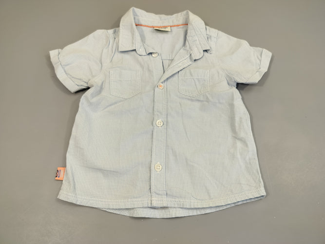 Chemise m.c blanche à carreaux bleu-ciel, moins cher chez Petit Kiwi