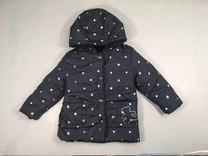 Veste à capuche révesible bleu foncé ourson/Gilet velours, moins cher chez Petit Kiwi