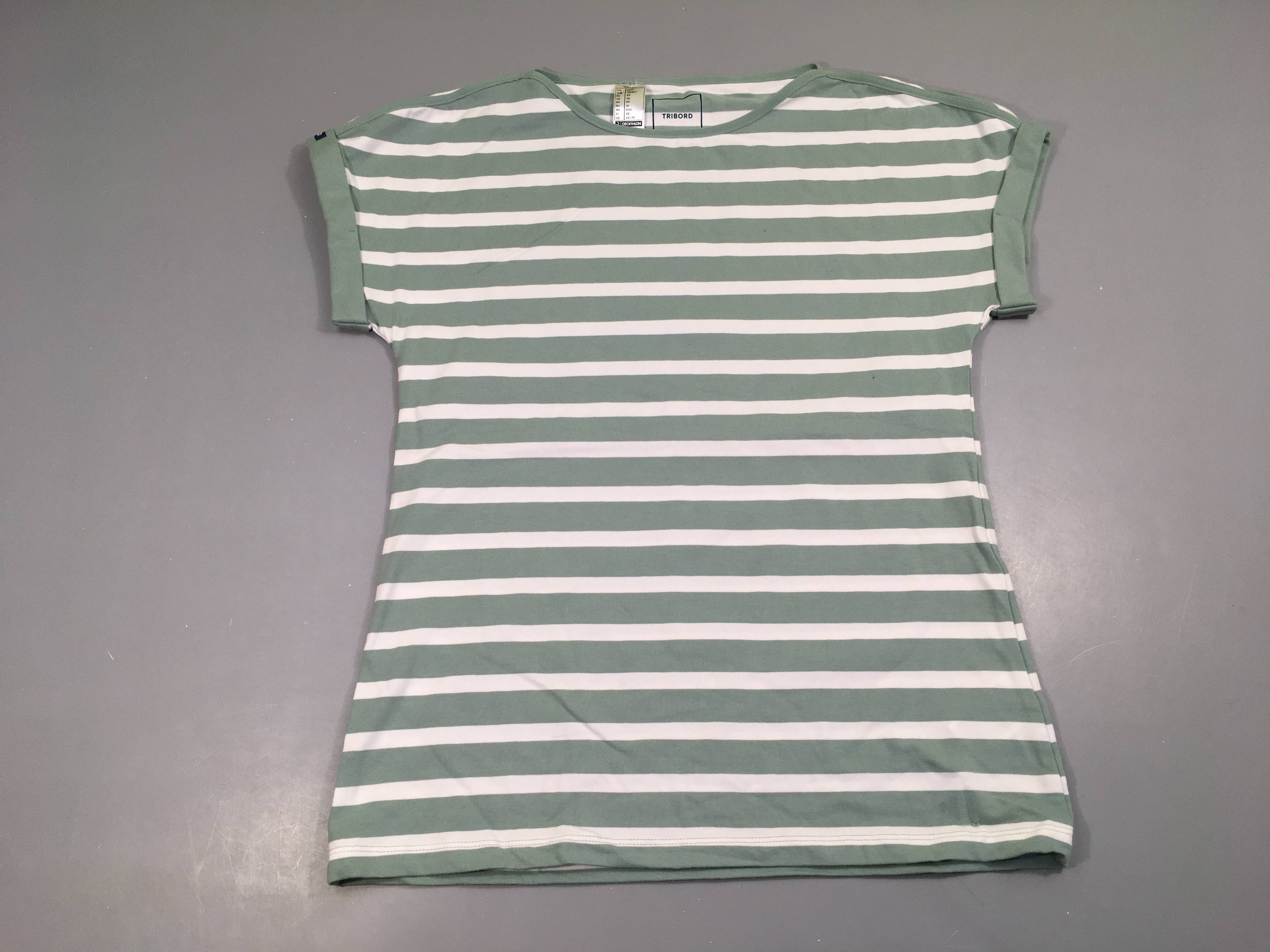 T-shirt m.c bleu grisé rayé blanc à revers, marinière, Tribord