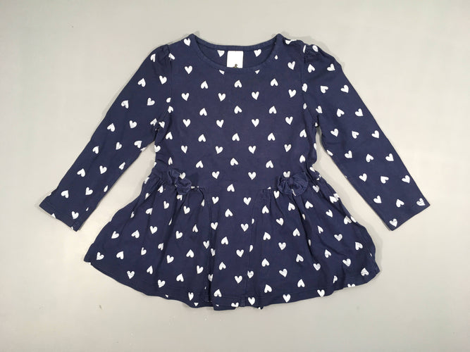 Robe jersey m.l bleu marine coeurs blancs, moins cher chez Petit Kiwi