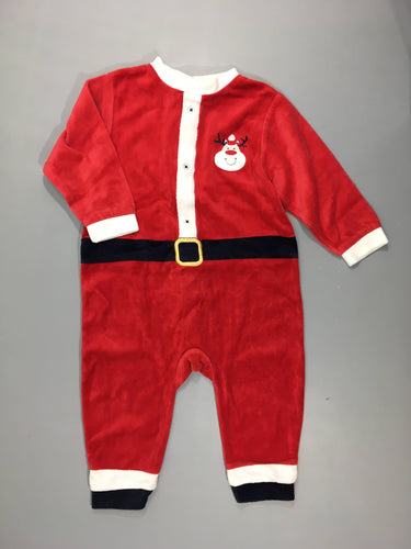 Pyjama velours de noël rouge avec tête de renne .75% coton 25% polyester, moins cher chez Petit Kiwi