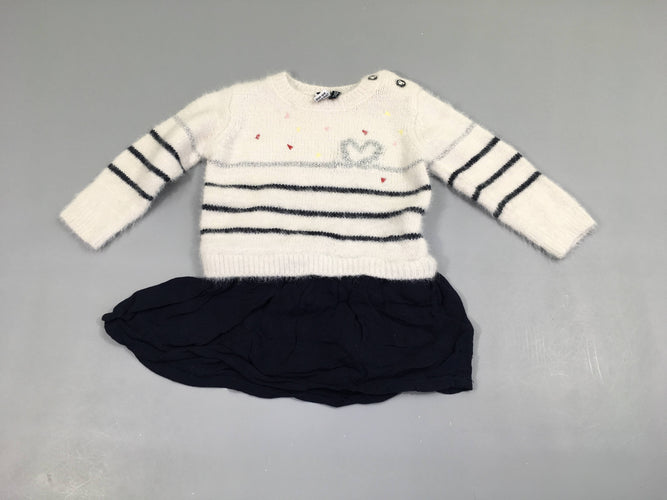 Robe m.l pull duveteux blanc/bleu marine coeur, moins cher chez Petit Kiwi