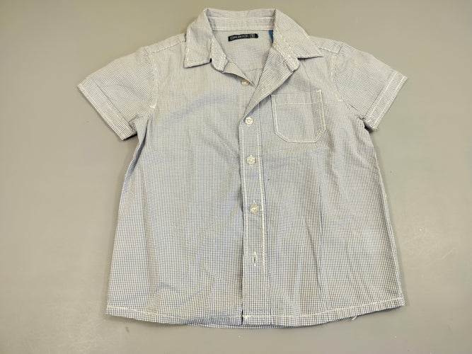 Chemise m.c blanche  à petits carreaux bleus, moins cher chez Petit Kiwi