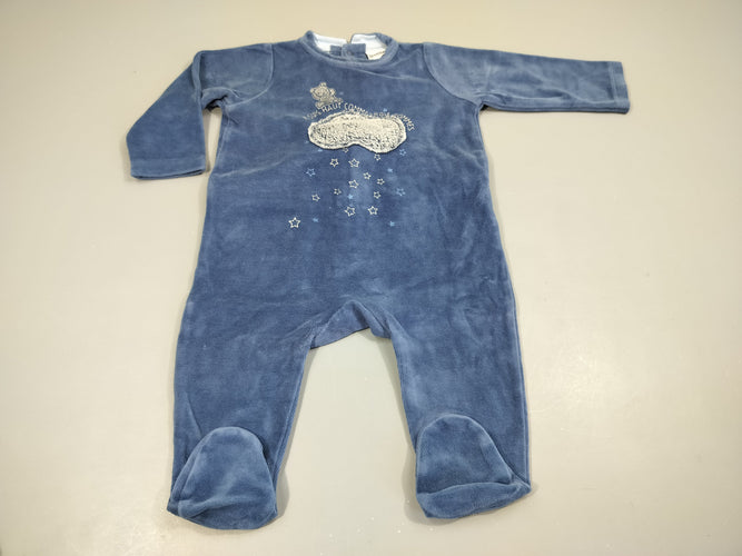 Pyjama velours bleu ourson " je suis haut comme 3 pommes" 74% coton 26% polyester, moins cher chez Petit Kiwi