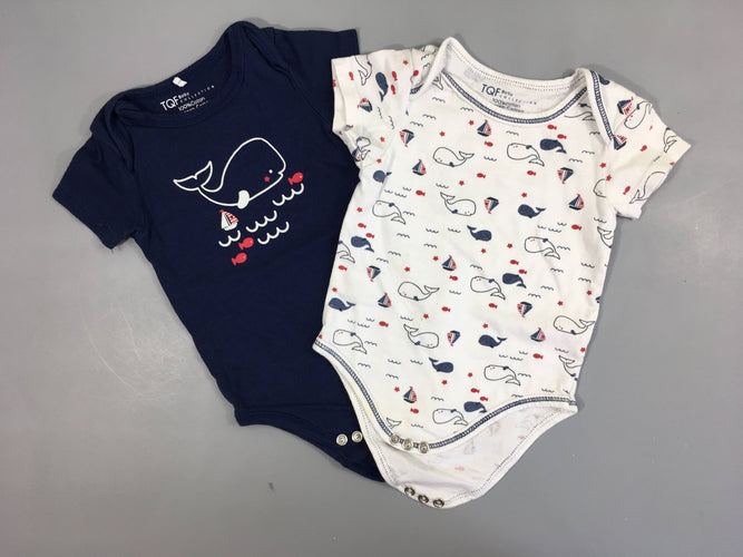 2 Body m.c bleu marine/blanc baleine, moins cher chez Petit Kiwi