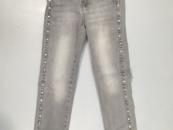 Jeans gris stretch, coeurs sur le liseret, certains manquants