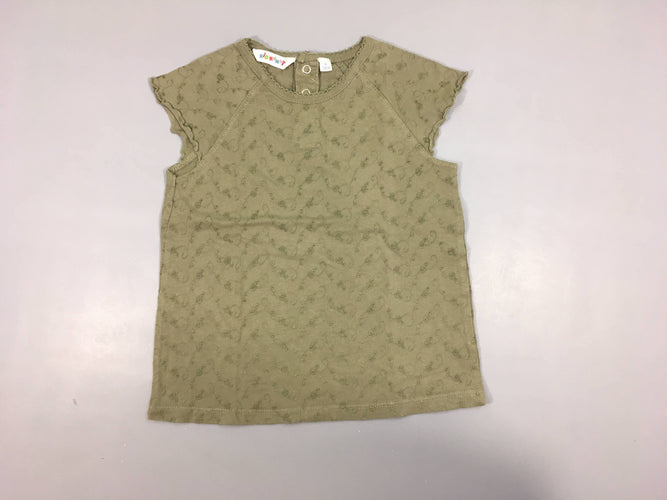 T-shirt m.c vert broderies, légèrement bouloché, moins cher chez Petit Kiwi