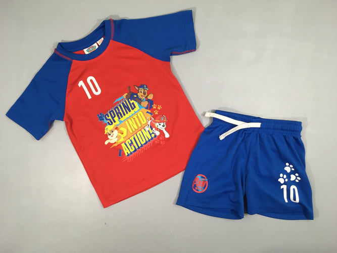 Ensemble sport rouge/bleu Paw Patrol, petites tâches bas, moins cher chez Petit Kiwi