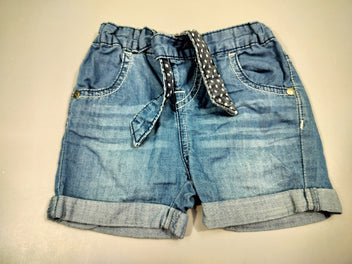 Short denim à revers , noeud à la taille 100% coton