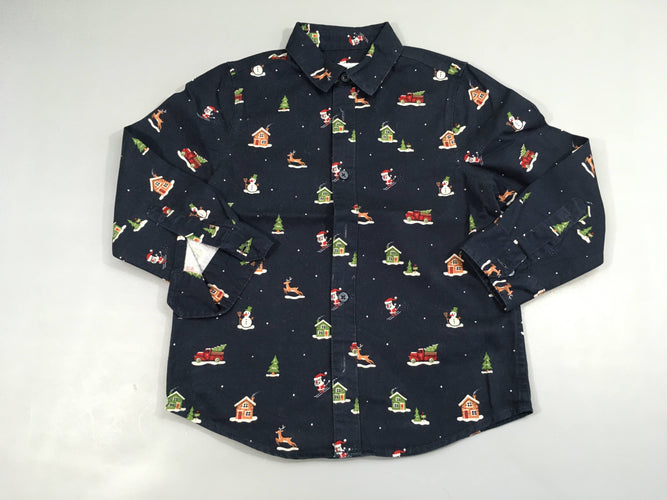 Chemise m.l flanellle bleu foncé Noël, moins cher chez Petit Kiwi