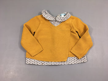 Pull cache-coeur texturé jaune effet superposé blouse