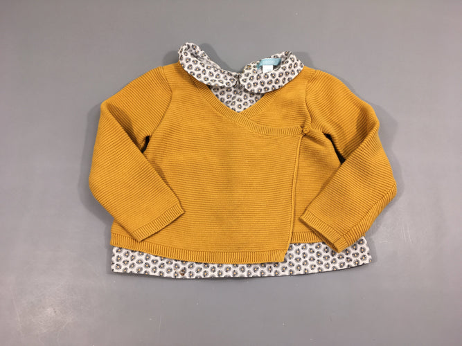 Pull cache-coeur texturé jaune effet superposé blouse, moins cher chez Petit Kiwi