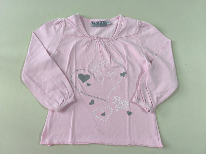 T-shirt m.l rose clair coeur en strass "Hearts & girls", moins cher chez Petit Kiwi