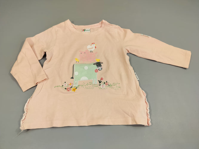 T-shirt m.l rose pâle , vache, cochon, poule, poussins, moins cher chez Petit Kiwi