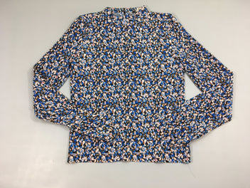 Blouse ml satinée texturée bleu fleurs