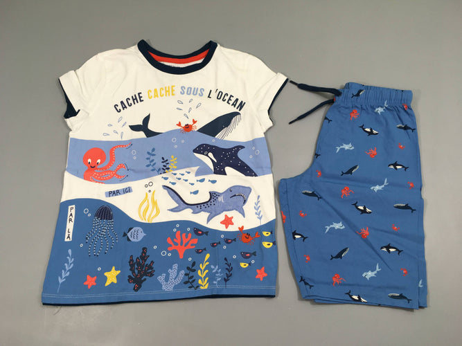 Pyjashort 2pcs jersey blanc/bleu mer, moins cher chez Petit Kiwi