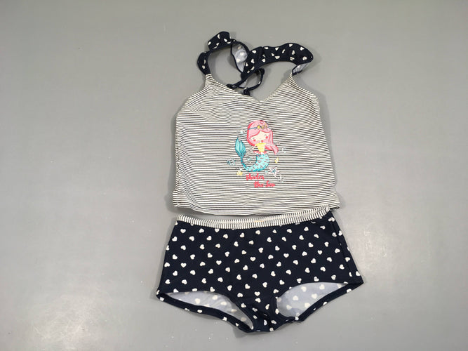 Tankini blanc rayé bleu sirène, moins cher chez Petit Kiwi