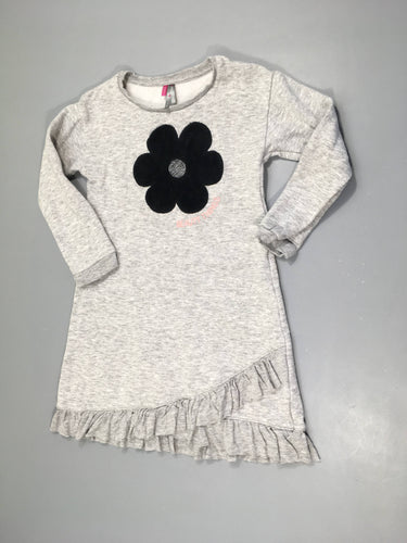 Robe sweat gris chiné fleur velours noir, moins cher chez Petit Kiwi