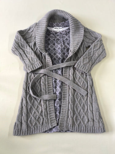 Gilet long maille torsades gris avec robe intégrée grise ronds, moins cher chez Petit Kiwi