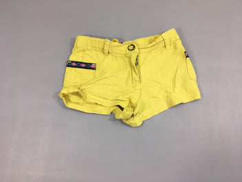 Short en lin jaune poches motifs