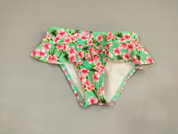 Culotte maillot fille vert , fleurs roses ( taille non indiquée, estimée 9m)