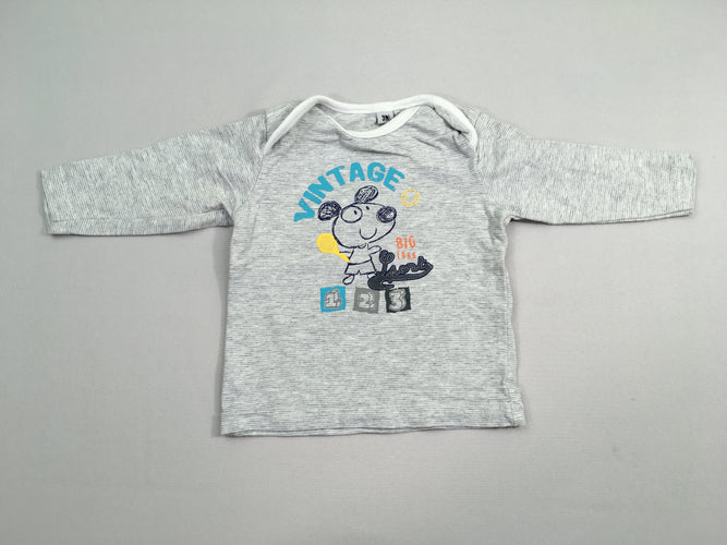 T-shirt m.l blanc rayé gris chiné Vintage, moins cher chez Petit Kiwi