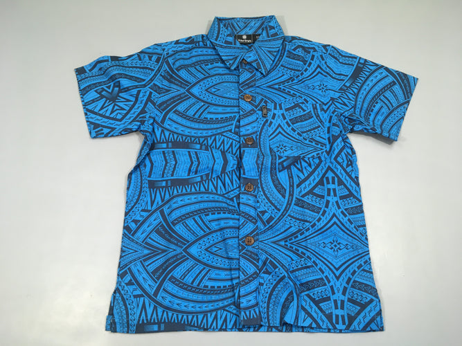 Chemise m.c bleue motifs tribal origin, 100% coton, moins cher chez Petit Kiwi