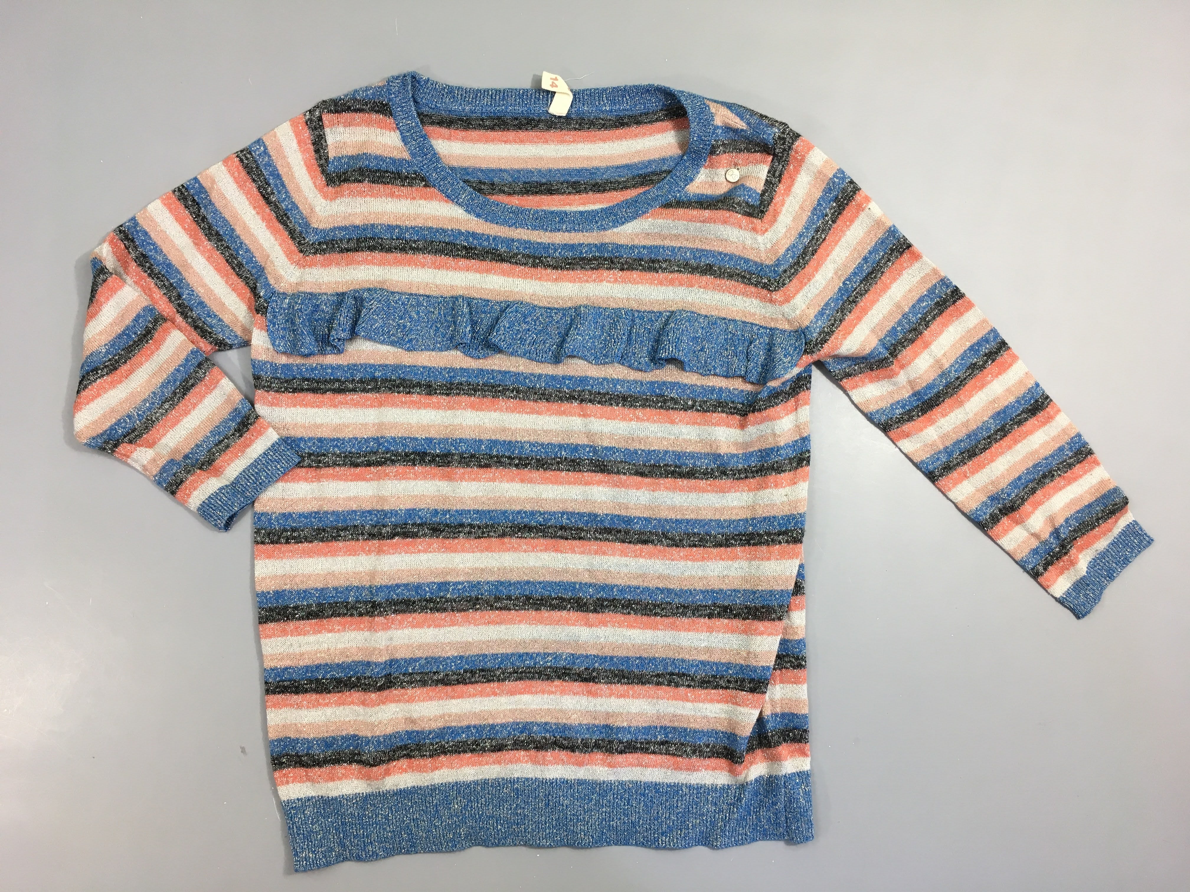 Pull léger rayé multicolore fil irisé volant