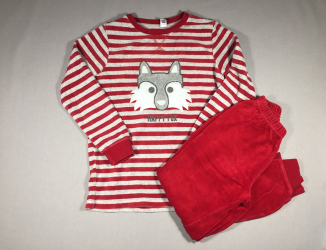 Pyjama 2 pcs en velours ligné rouge et blanc - renard, moins cher chez Petit Kiwi