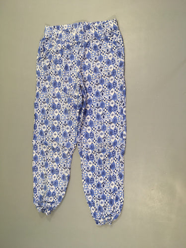 Pantalon fluide bleu motifs géométriques blancs, moins cher chez Petit Kiwi