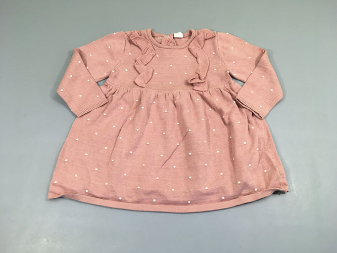 Robe m.l pull rose plumetis froufrous, moins cher chez Petit Kiwi