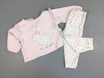 Pyjama 2pcs jersey rose/blanc lapin