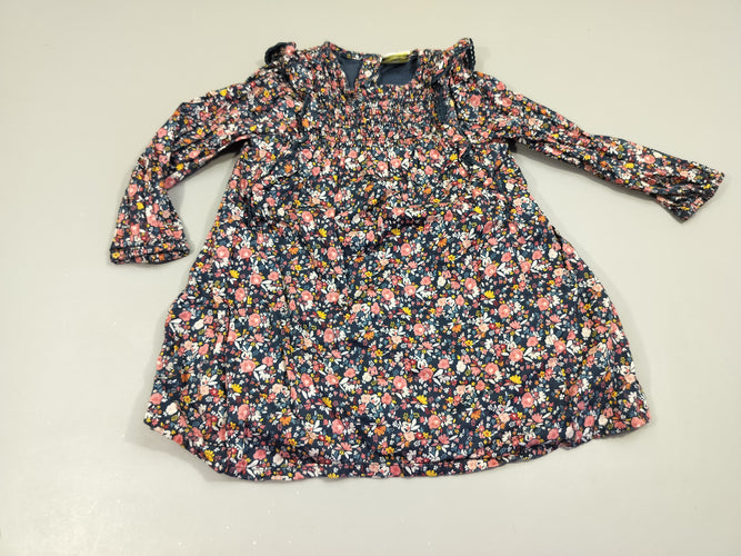 Robe m.l bleu marine à fleurs  100% coton, moins cher chez Petit Kiwi