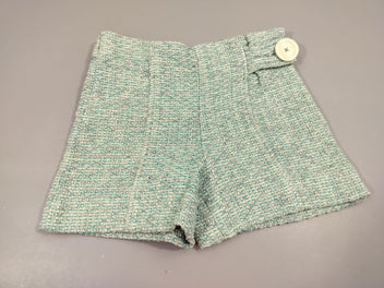 Short en tweed vert et  blanc , petits fils dorés, bouton blanc